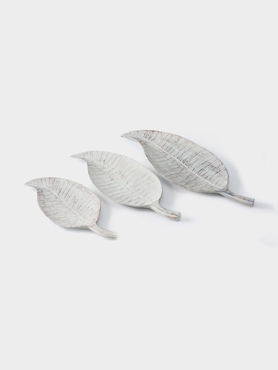 Набор блюд «Листья тропические», 60 см, 50 см, 40 см, дерево, белый