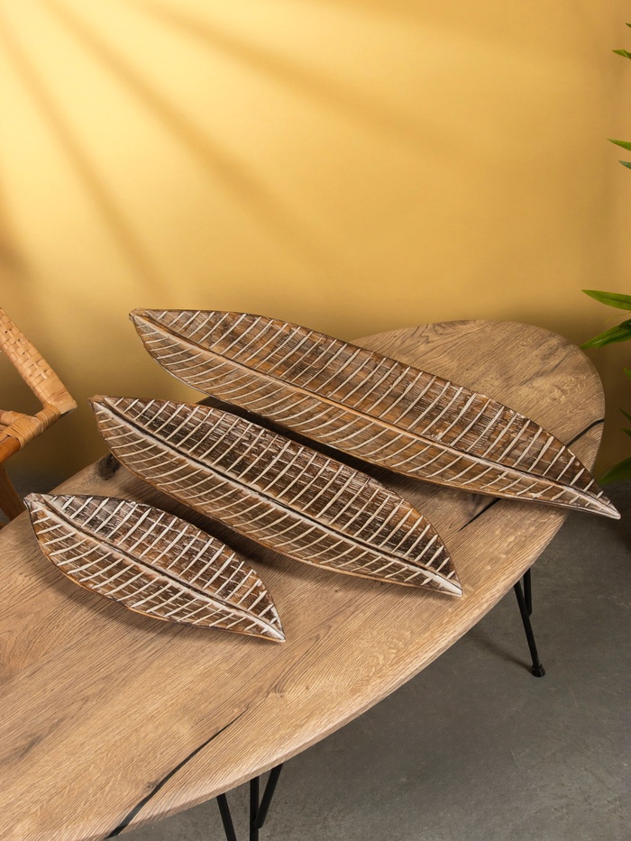 Набор блюд «Листья тропические», 80 см, 60 см, 40 см, дерево, коричневый - Фото 1