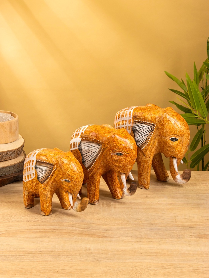 Набор сувенирный «Слоники», h=19 см, h=17 см, h=15 см, дерево, коричневый