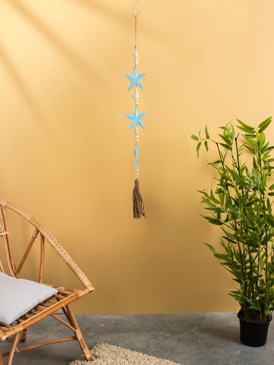 Подвеска декоративная «Звёздочки», 13×2×100 см, дерево, камень, голубая