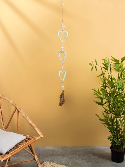 Подвеска декоративная «Сердечки», 13×3×100 см, дерево, камень