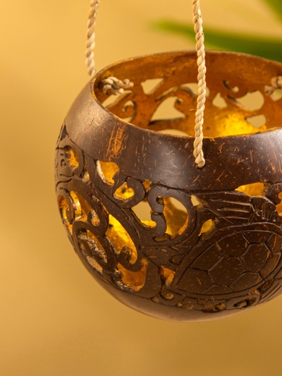 Подсвечник подвесной из кокоса, 9-12 см, коричневый