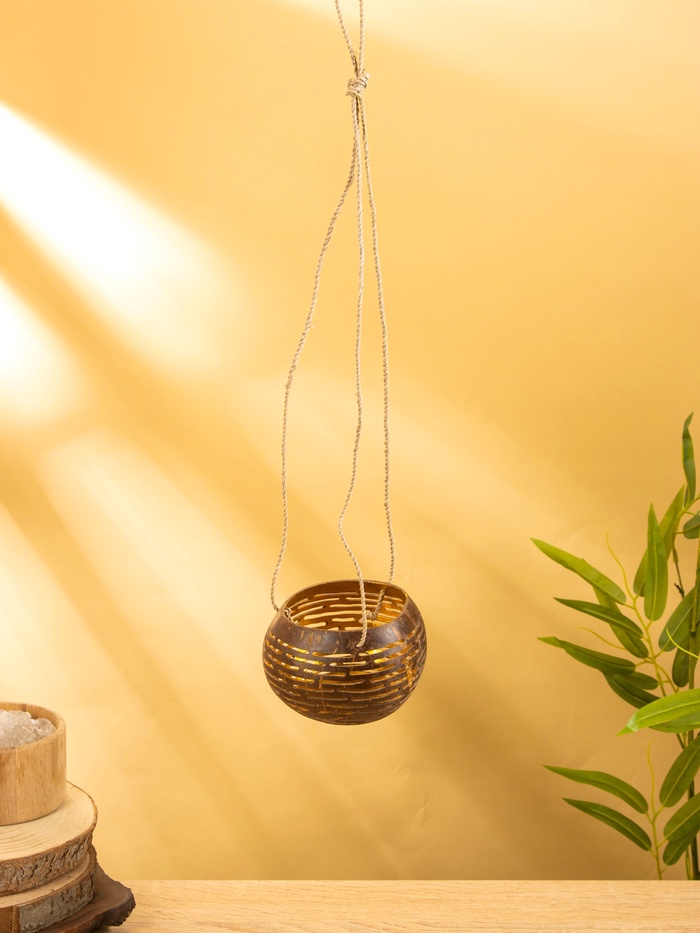 Подсвечник подвесной из кокоса, 8-12 см, коричневый