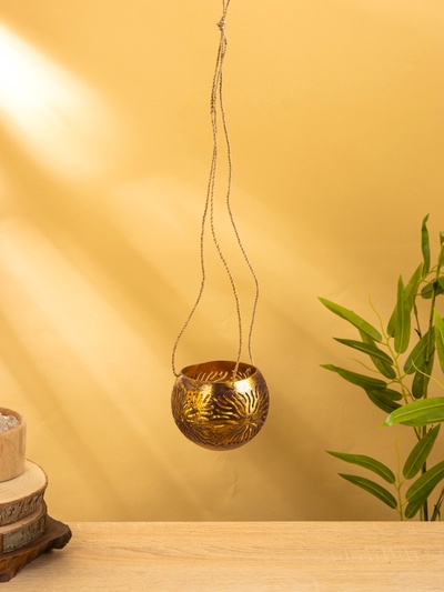 Подсвечник подвесной из кокоса, 9-12 см, тёмно синий-золотой