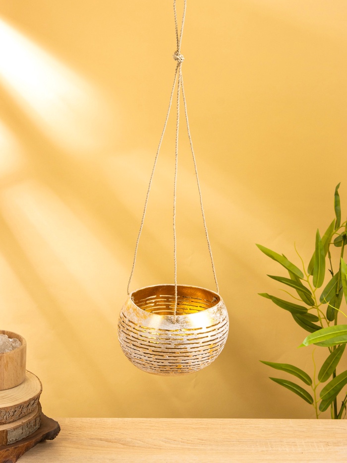 Подсвечник подвесной из кокоса, 12-15 см, золотисто-белый