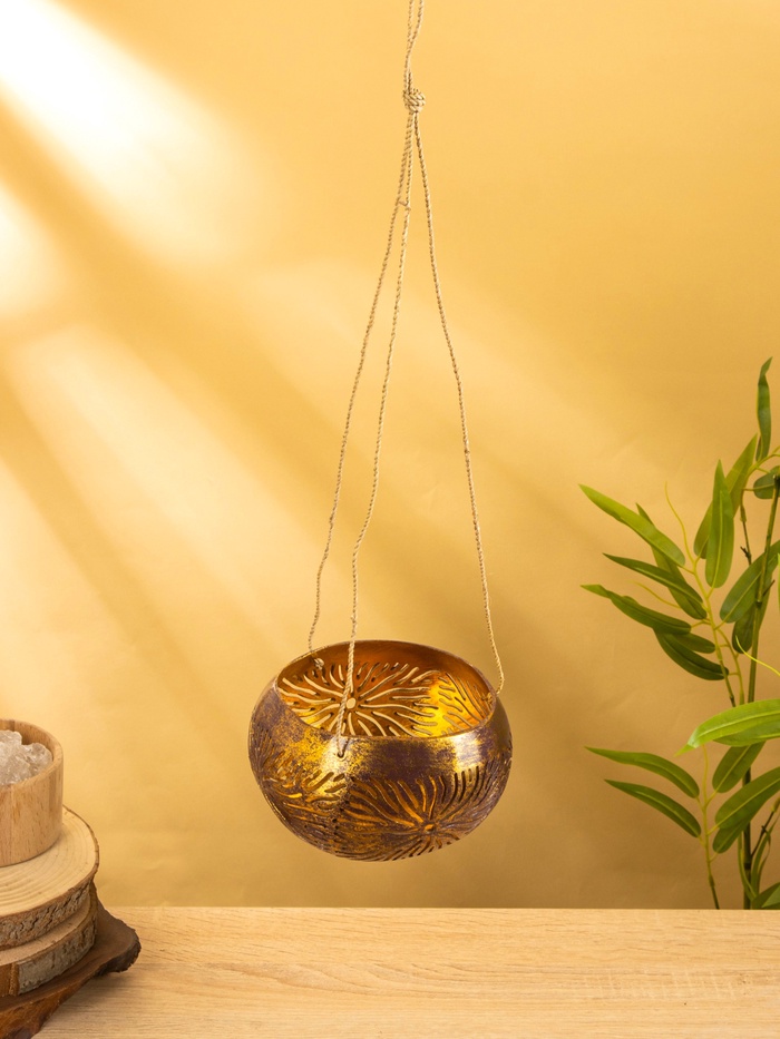 Подсвечник подвесной из кокоса, 14×14×10 см, золотой - Фото 1