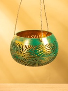 Подсвечник подвесной из кокоса, 14×14×10 см, голубой с золотым 10616072 - фото 16792095