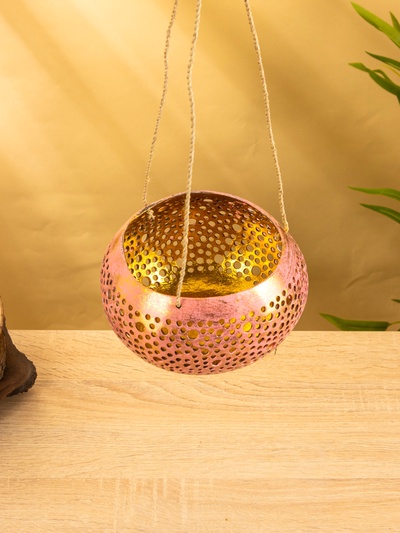 Подсвечник подвесной из кокоса, 14×14×10 см, тёмно золотисто-розовый