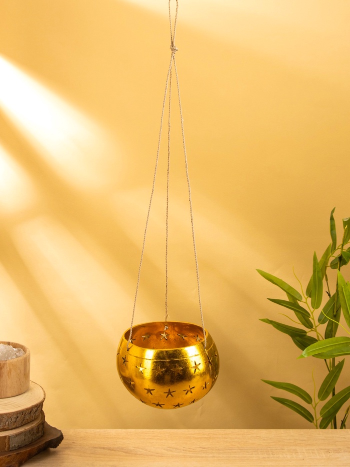 Подсвечник подвесной из кокоса, 14×14×10 см, золото