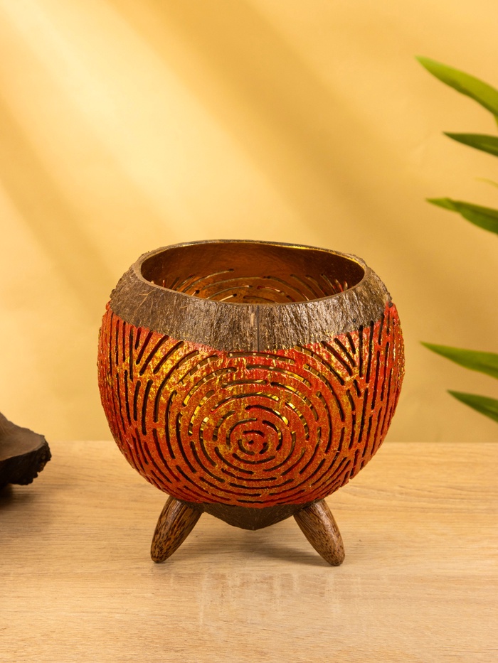 Подсвечник из кокоса, 15×15×13 см, красный - Фото 1