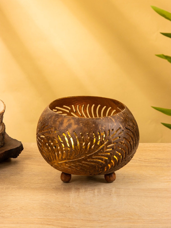 Подсвечник из кокоса, 15×15×13 см, коричневый - Фото 1