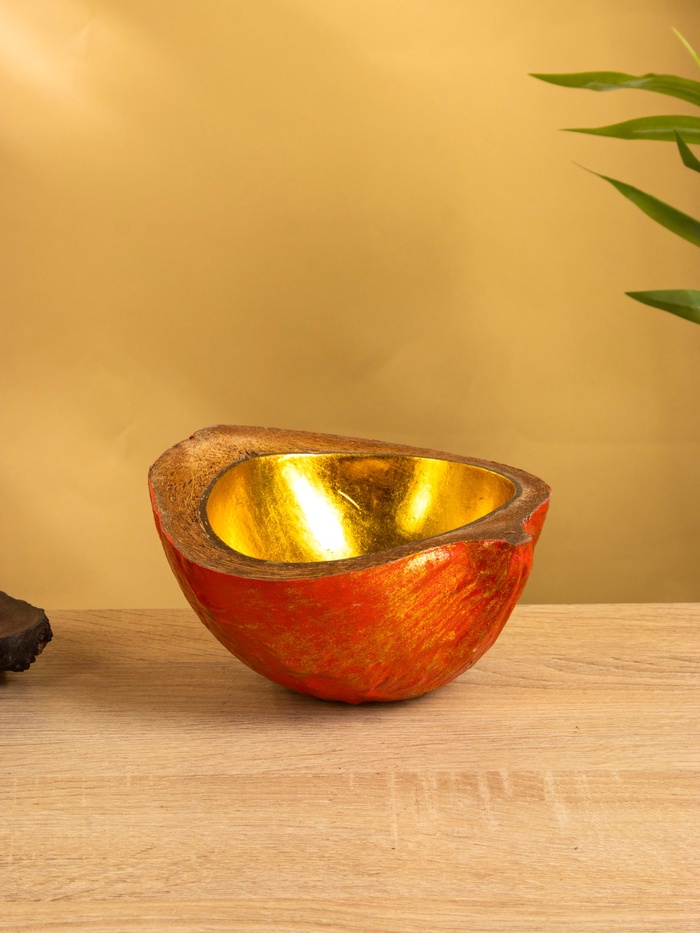 Чаша из кокоса, 19×22×10 см, красно-золотая - Фото 1