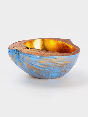 Чаша из кокоса, 22×19×10 см, сине-золотая