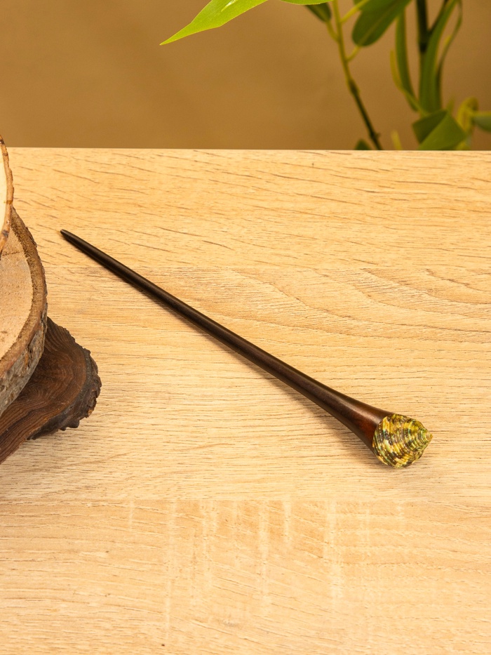 Шпилька для волос, 20 см, дерево Соно, ракушка, тёмно-коричневая - Фото 1