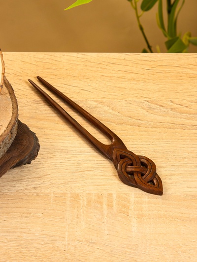 Шпилька для волос, 17×3 см, дерево Соно, ракушка, тёмно-коричневая