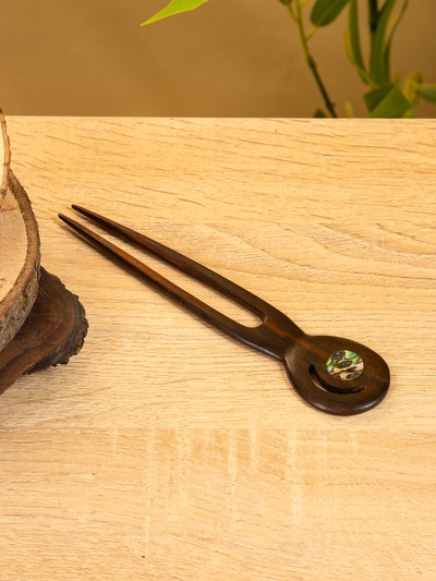 Шпилька для волос, 17×4 см, дерево Соно, ракушка, тёмно-коричневая