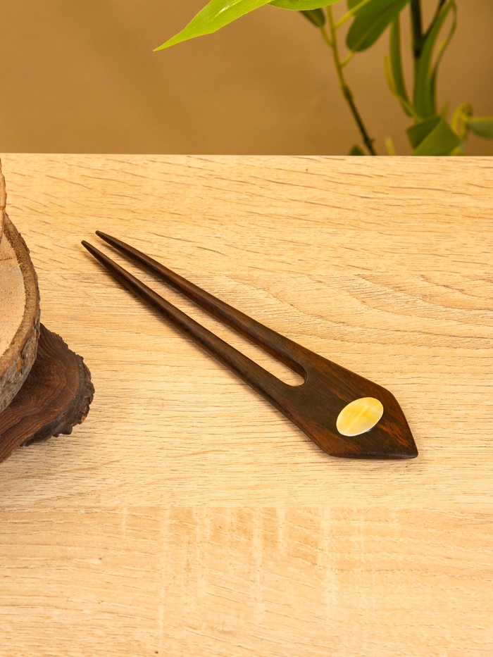 Шпилька для волос, 17×4 см, дерево Соно, ракушка, тёмно-коричневая - Фото 1