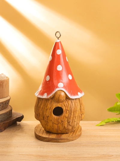 Скворечник подвесной «Гномик в красной шляпе», 14×14×26 см, дерево джампинис