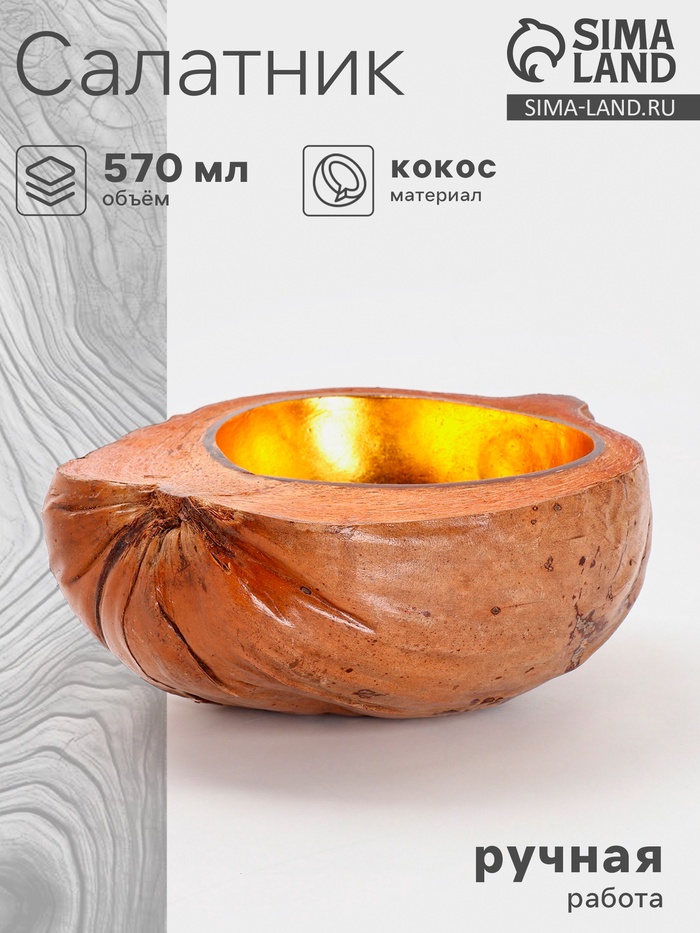 Чаша из кокоса, 22×24.5×9 см, коричнево-золотая - Фото 1