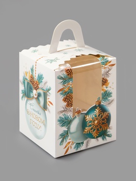 Складная коробка под один капкейк «Новый год: Снежные шары», 9?9?11 см (комплект 5 шт)