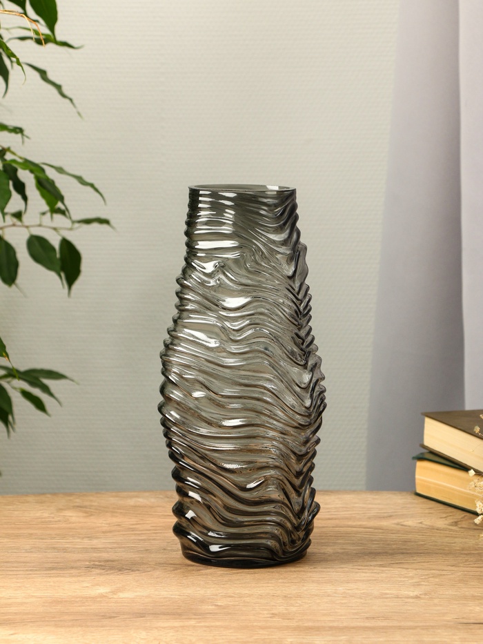 Ваза «Ванесса», полосы, 30×12 см, стекло, серая - Фото 1