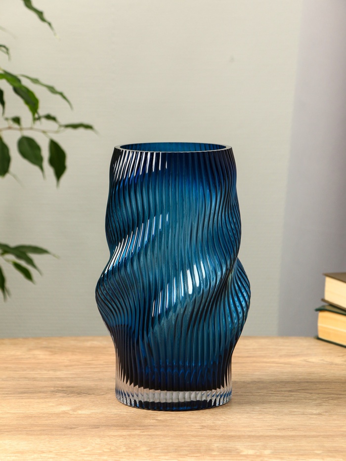 Ваза «Ванесса», волны, 24×12 см, стекло, синяя - Фото 1
