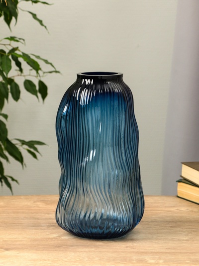 Ваза «Ванесса», линии, 29.5×15 см, стекло, синяя