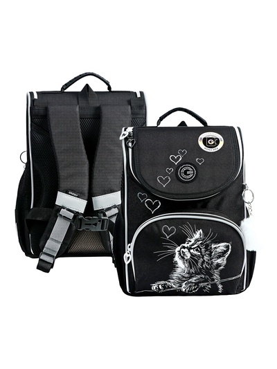 Ранец школьный Grizzly, RAm-584 33×25×13, мешок для обуви, черный