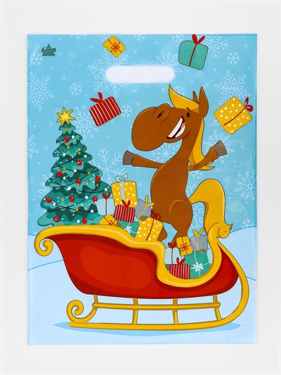 Пакет подарочный новогодний «Веселье», полиэтиленовый с вырубной ручкой, 40×31 см, 30 мкм