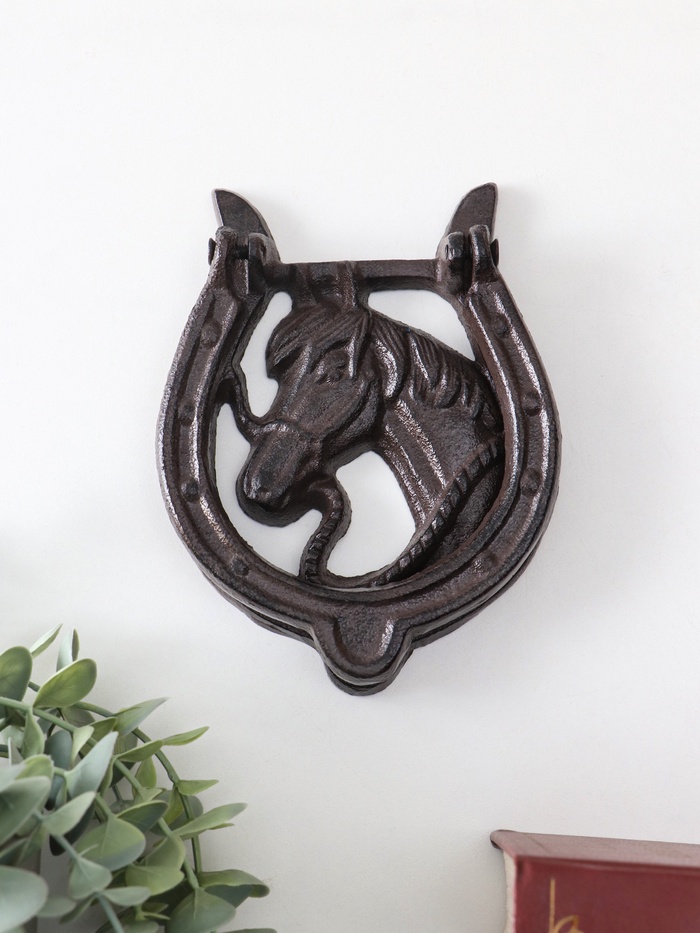 Дверной молоток для входной двери «Конь в подкове», чугун, 12×2×15 см - Фото 1