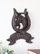 Дверной молоток для входной двери «Конь в подкове - Welcome», чугун, 18×2×21 см - Фото 3