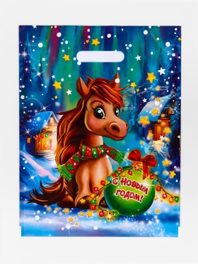 Пакет подарочный новогодний «Лошадка», полиэтиленовый с вырубной ручкой, 31?40 см, 60 мкм (комплект 50 шт)