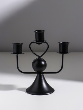 Подсвечник на 3 свечи «Сердечко», d=2.5 см, чёрный, 16.5×7×14 см 10874011