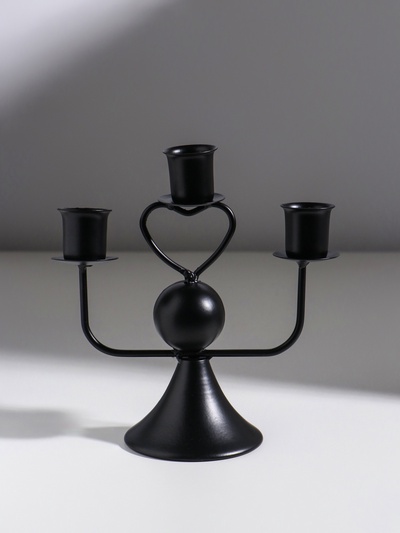 Подсвечник на 3 свечи «Сердечко», d=2.5 см, чёрный, 16.5×7×14 см