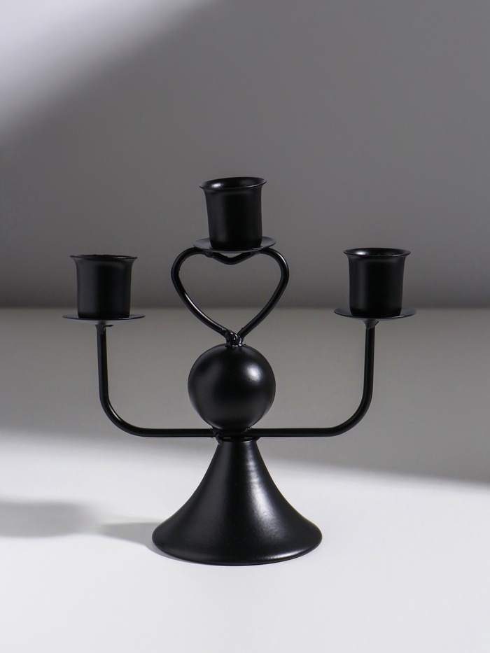 Подсвечник на 3 свечи «Сердечко», d=2.5 см, чёрный, 16.5×7×14 см - Фото 1