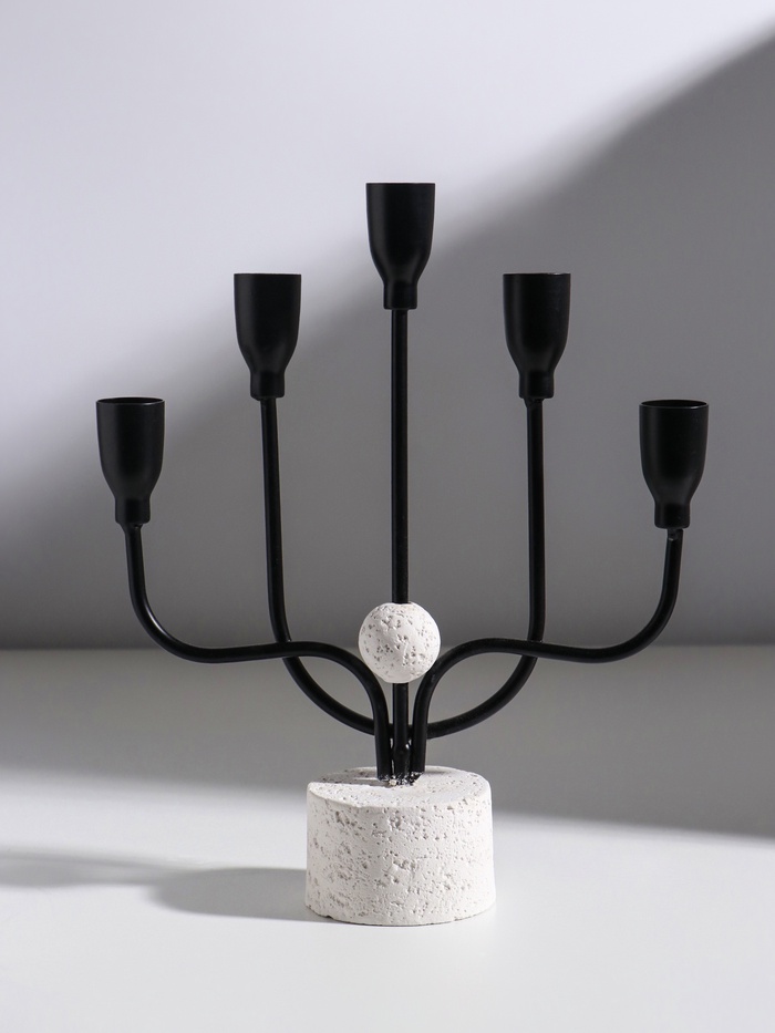 Подсвечник на 5 свечей «Канделябр. Пятизубец», d=2 см, чёрный, 21×7×26.8 см - Фото 1