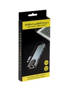 Type-C-разветвитель (HUB), HDMI/USB3.0/USB3.0/RJ45/PD, 60 ВТ, 3 А, кабель 13.5 см, серый 10884582 - фото 16601866