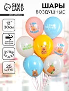 Воздушные шары латексные 12" "Капибары, С днем рождения!", пастель, 2 ст., набор 25 шт. - фото 116041203