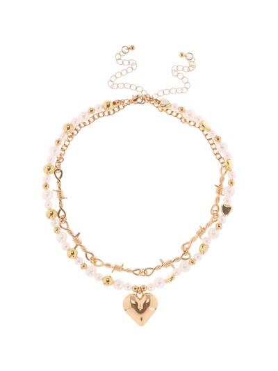 Колье «Многослойность» сердце, белое в золоте