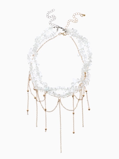 Колье «Хрусталь» водопад, белое в золоте