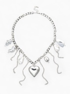 Колье «Многослойность» цепь с сердечком, белое в серебре - Фото 2