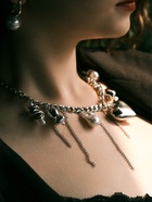 Колье «Многослойность» цепь с сердечком, белое в серебре - Фото 4