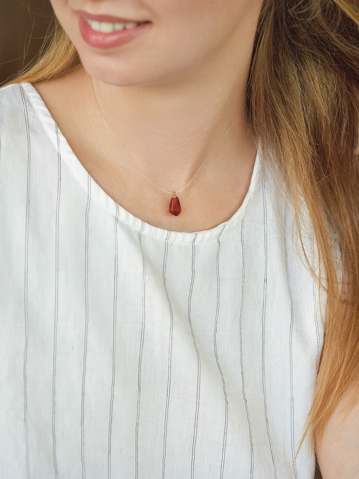 Кулон на леске «Гранат», бордовый в золоте, 33 см + 5 см доп, цепочка - Фото 1
