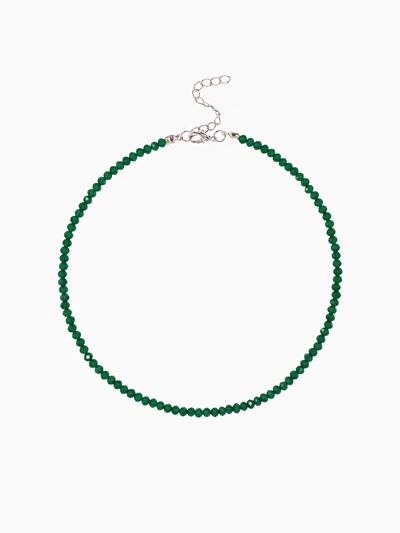 Чокер из бисера «Хрусталь», зелёный в серебре, 36 см + 5 см доп, цепочка