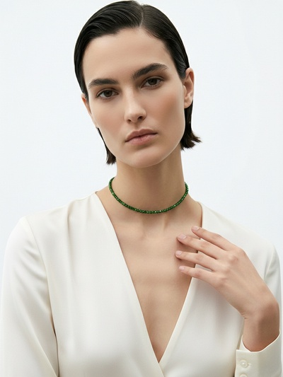 Чокер из бисера «Хрусталь», зелёный в серебре, 36 см + 5 см доп, цепочка