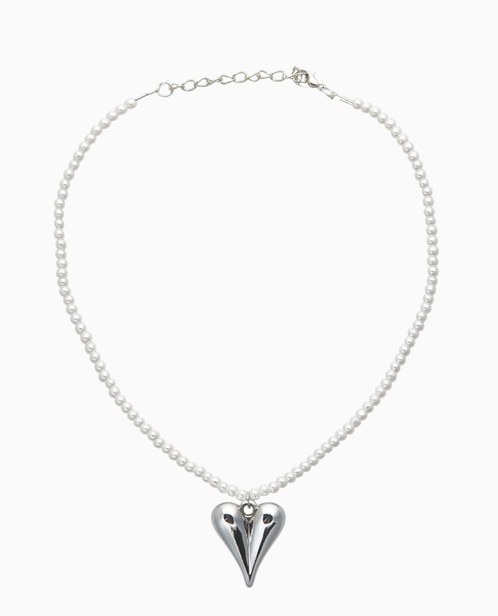 Чокер «Сердце» жемчужные бусины, белый в серебре, 32 см + 5 см доп, цепочка - Фото 1