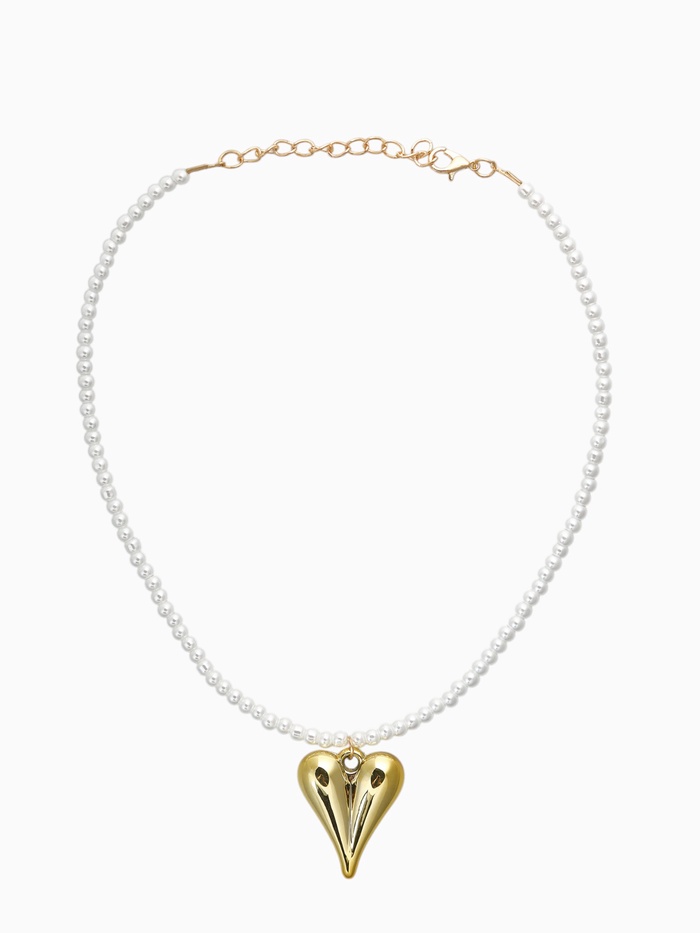 Чокер «Сердце» жемчужные бусины, белый в золоте, 32 см + 5 см доп, цепочка - Фото 1