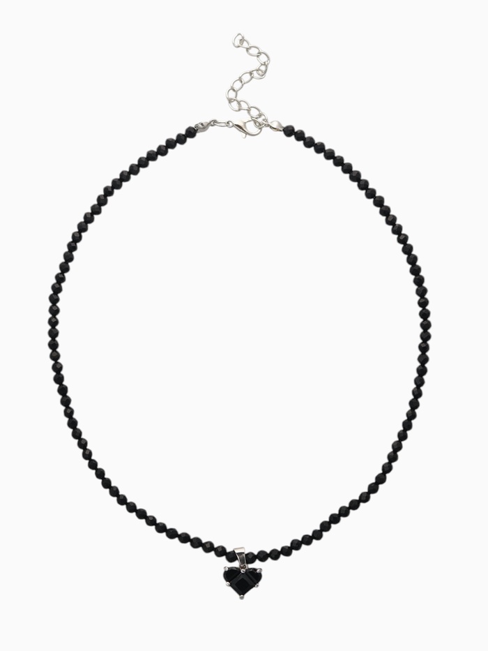 Чокер из бисера «Хрусталь», сердце, чёрный в серебре, 36 см + 5 см доп, цепочка - Фото 1