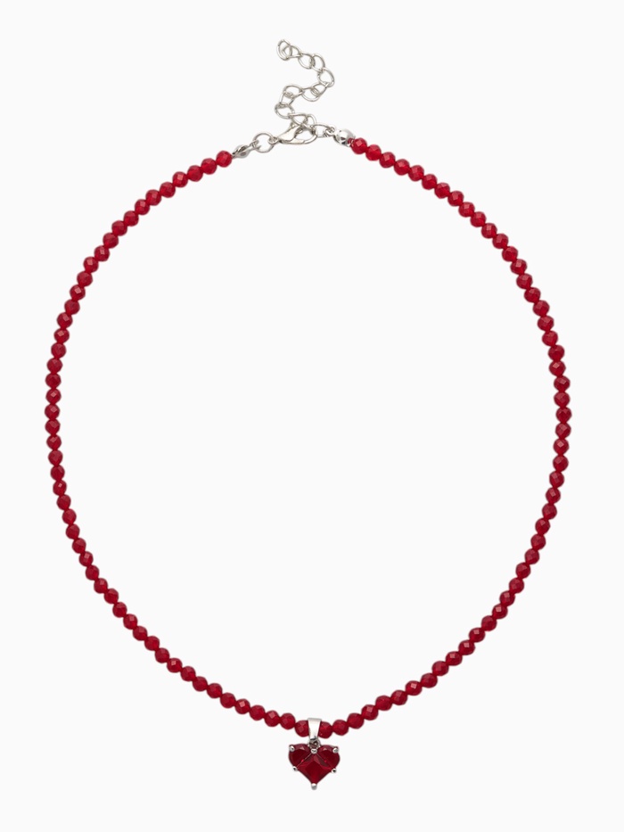Чокер из бисера «Хрусталь» сердце, красный в серебре, 36 см + 5 см доп, цепочка - Фото 1