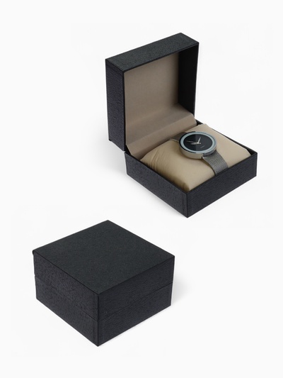 Коробочка подарочная для часов из экокожи, 10×10×6 см, вставка бежевая, чёрная